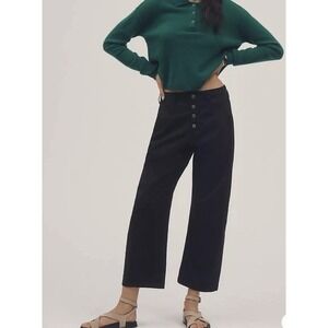Anthropologie Pilcro The‎ Arin Button Fly Barrel Pants Black Women's Size 32